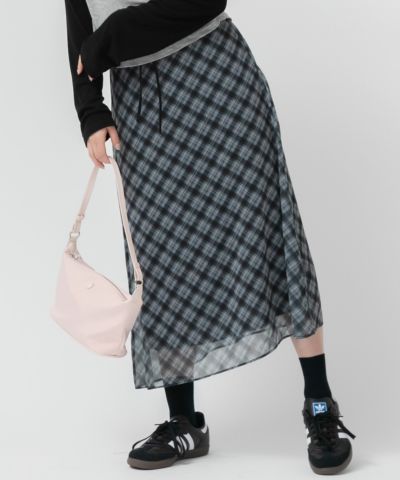 Sheer Chiffon Check Skirt