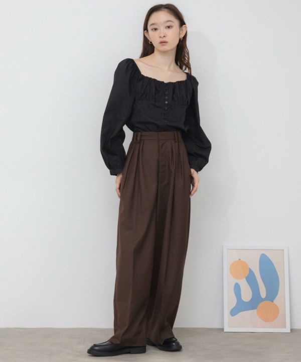 スラックス HUECLOSET Side Three Tuck Slacks SE281 HUECLOSET Side Three Tuck Slacks SE281