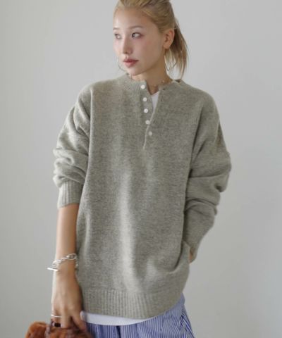 Hideka Select】Henry Neck Oversized Knit | HEILIS