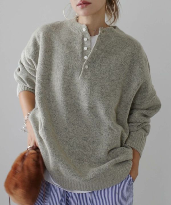 Hideka Select】Henry Neck Oversized Knit | HEILIS