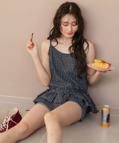 Checked Peplum Camisole | HEILIS