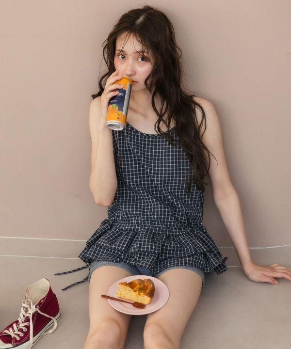 ミストレアス Plaid Gathering Peplum Camisole Plaid Gathering