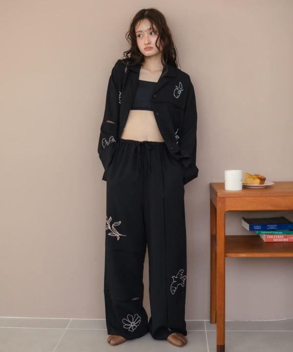 ★美品・紙タグ付き★ nagonstans ギャザーパンツ S ブラック 黒 hideka original】Embroidery Patchwork PT | HEILIS