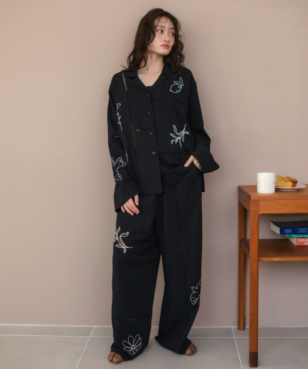 ★美品・紙タグ付き★ nagonstans ギャザーパンツ S ブラック 黒 hideka original】Embroidery Patchwork PT | HEILIS