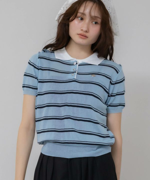 CLANE クラネ MULTI BORDER KNIT POLO TOPS HOT ! MULTI BORDER KNIT