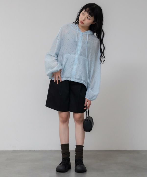 Hooded Dot Sheer Top | HEILIS