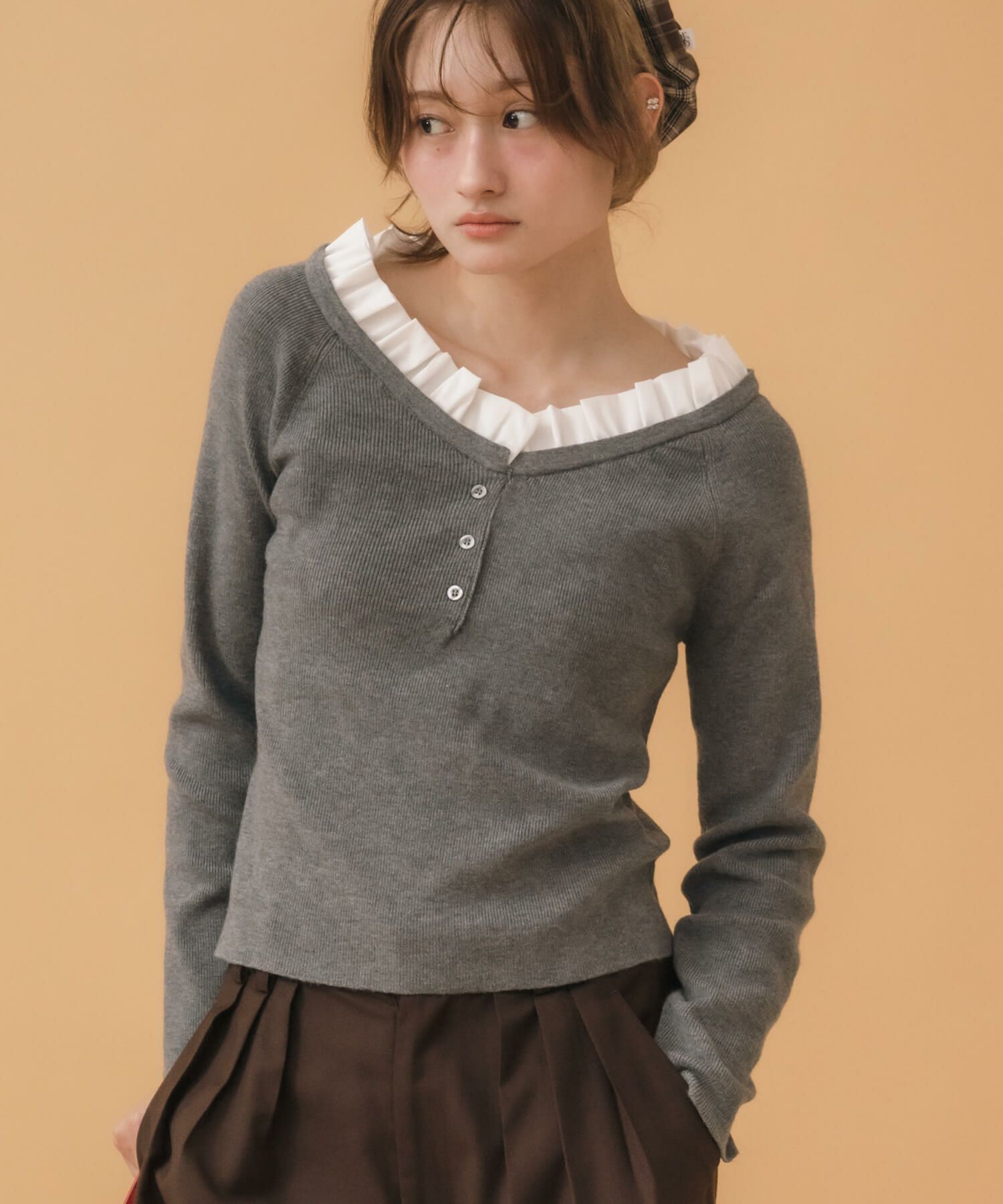 2way Frills Knit Tops | HEILIS
