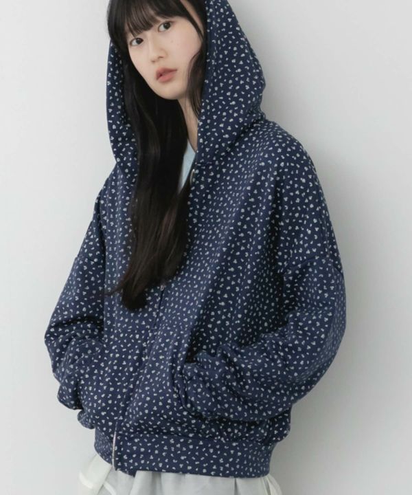 Flower Print Zip Hoodie | HEILIS